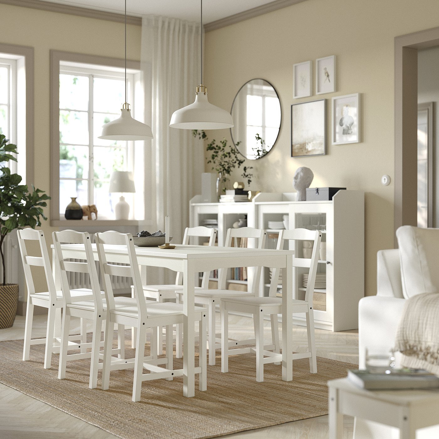 Birchline, Table, white/birch veneer, 168x74 cm